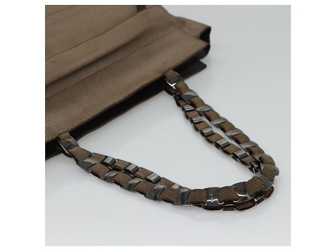 Borsa a Spalla con Catena Salvatore Ferragamo in Tela e Pelle Marrone Argento Auth bs27823 - vista 7