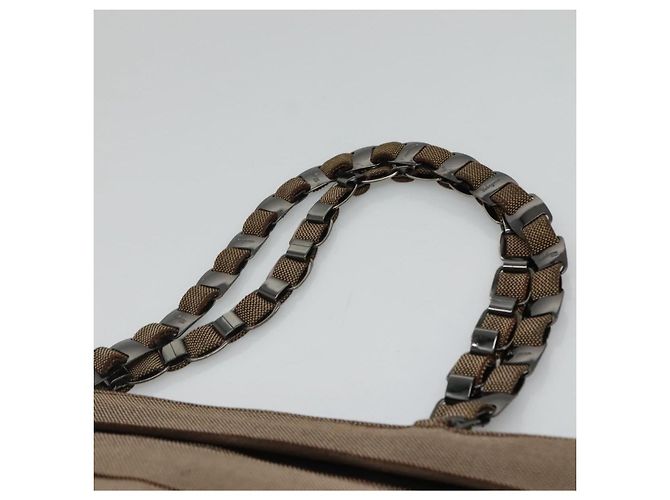 Borsa a Spalla con Catena Salvatore Ferragamo in Tela e Pelle Marrone Argento Auth bs27823 - vista 8