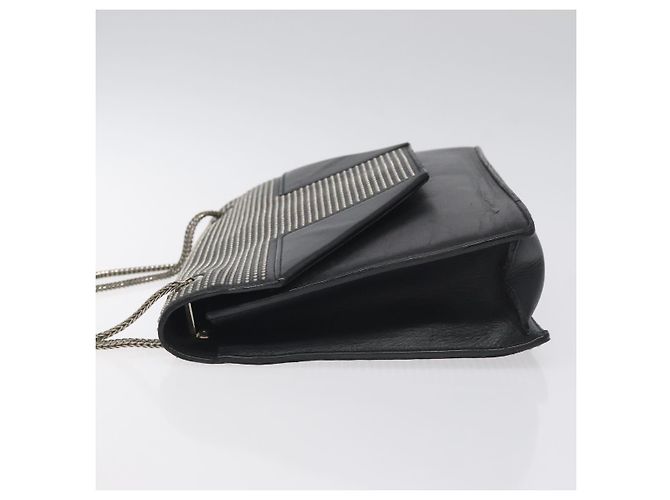 Borsa a spalla Chain Betty in pelle nera e argento di SAINT LAURENT Auth 130120 Nero - vista 4
