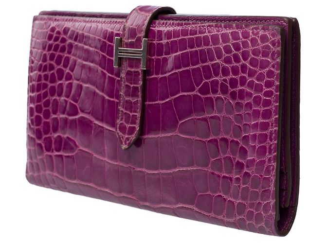 Béarn Hermès Accessorio HERMES Bearn in Pelle Esotica Viola - 101993 Porpora - vista 4