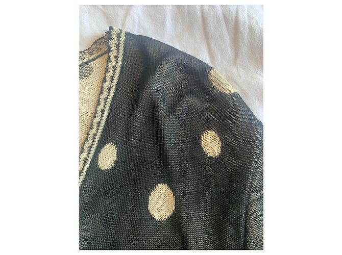 Chanel Colete de Bolinhas e Camélia em Viscose Preto e Creme - vista 11
