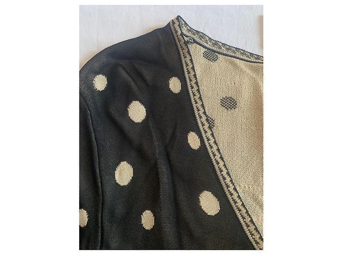 Chanel Colete de Bolinhas e Camélia em Viscose Preto e Creme - vista 12