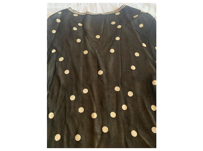 Chanel Colete de Bolinhas e Camélia em Viscose Preto e Creme - vista 15