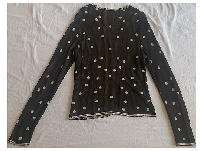 Chanel Colete de Bolinhas e Camélia em Viscose Preto e Creme - vista 16