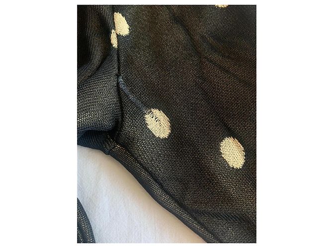 Chanel Colete de Bolinhas e Camélia em Viscose Preto e Creme - vista 17
