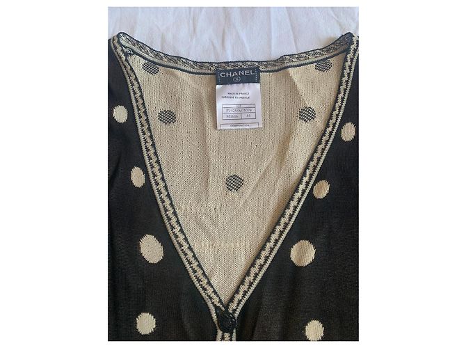 Chanel Colete de Bolinhas e Camélia em Viscose Preto e Creme - vista 4