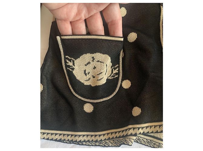 Chanel Colete de Bolinhas e Camélia em Viscose Preto e Creme - vista 6