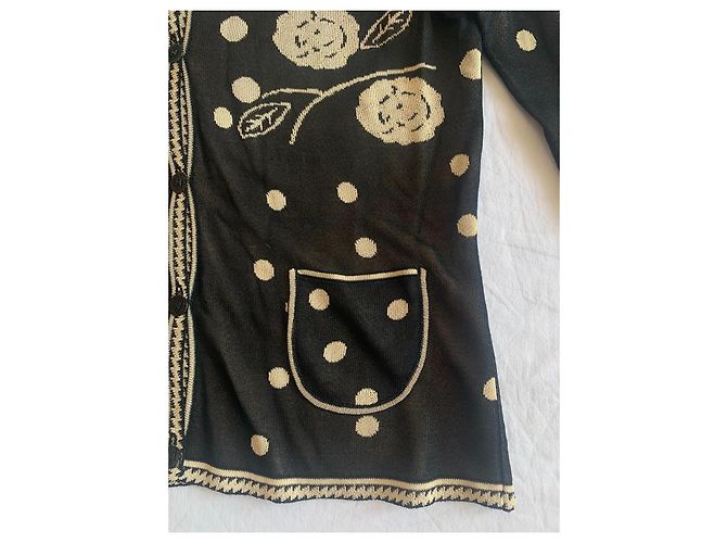 Chanel Colete de Bolinhas e Camélia em Viscose Preto e Creme - vista 7
