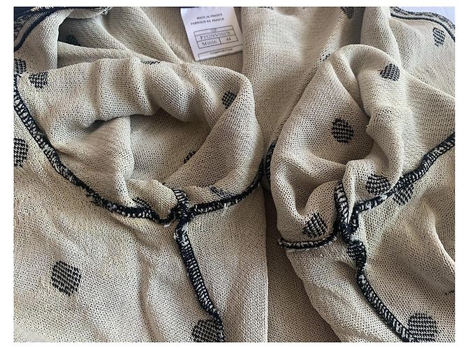 Chanel Colete de Bolinhas e Camélia em Viscose Preto e Creme - vista 9