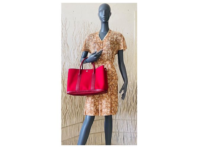 Hermès Garden Party 36 Tasche aus rotem Canvas und Leder - Ansicht 3