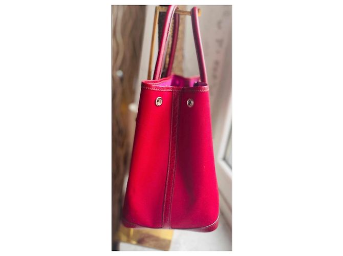 Hermès Garden Party 36 Tasche aus rotem Canvas und Leder - Ansicht 4