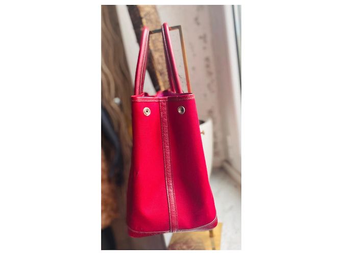 Hermès Garden Party 36 Tasche aus rotem Canvas und Leder - Ansicht 5