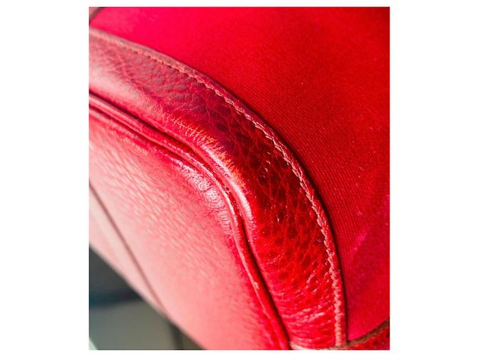Hermès Garden Party 36 Tasche aus rotem Canvas und Leder - Ansicht 7