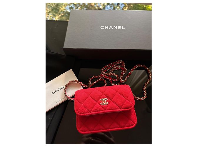 Bolso Mini VIP de Chanel en Jersey Acolchado de Algodón con Correa Roja - vista 5