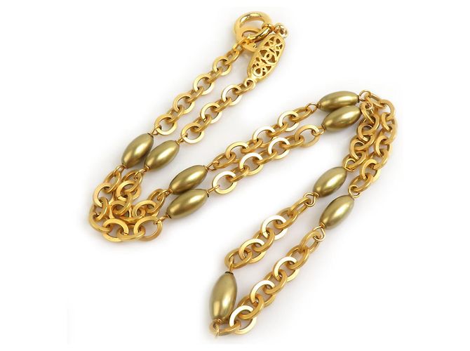 Collana in metallo con perle finte dorate Chanel Coco Mark D'oro - vista 2
