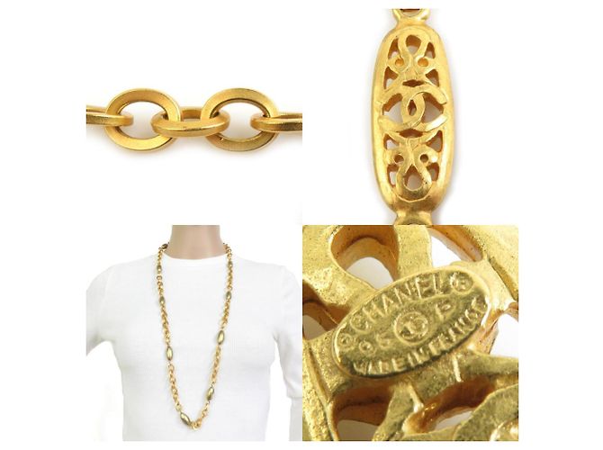 Collana in metallo con perle finte dorate Chanel Coco Mark D'oro - vista 5