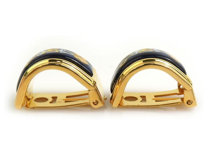 Pendientes de clip de metal esmaltado Cloisonné de Hermès Dorado Azul marino - vista 3