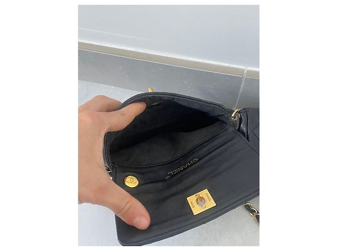 Chanel Double Mini Timeless schwarzes Lammleder Gold Gold hardware - Ansicht 12