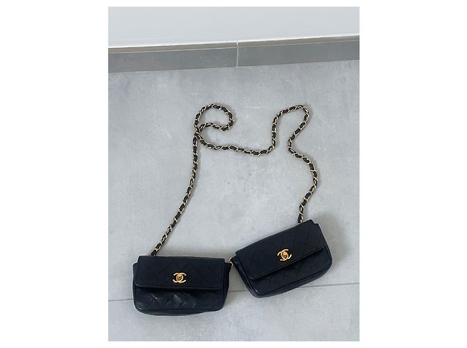 Chanel Double Mini Timeless schwarzes Lammleder Gold Gold hardware - Ansicht 2