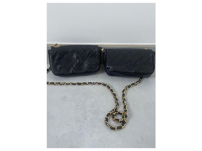 Chanel Double Mini Timeless schwarzes Lammleder Gold Gold hardware - Ansicht 8