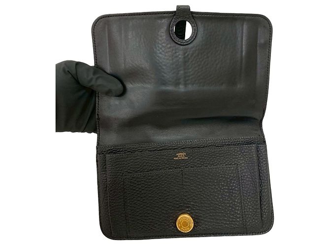 Portafoglio Lungo Dogon GM in Taurillon Clémence di Hermès Nero - vista 8