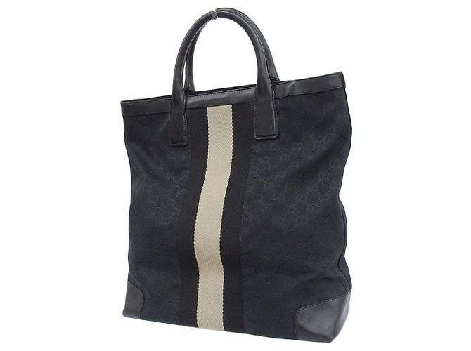 Borsa tote in tela e pelle Gucci Nero Blu navy - vista 2