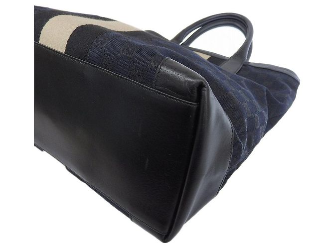 Borsa tote in tela e pelle Gucci Nero Blu navy - vista 4