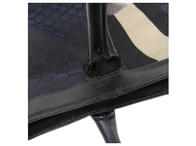 Borsa tote in tela e pelle Gucci Nero Blu navy - vista 6