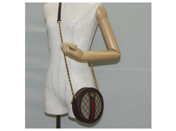 GUCCI GG Marmont Web Sherry Linea Borsa a Catena PVC Beige Oro 550618 Auth 131980M D'oro - vista 21