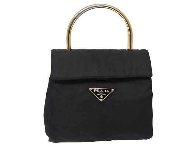 PRADA Borsa a Mano Nylon Nero Oro Auth 131867 D'oro - vista 13