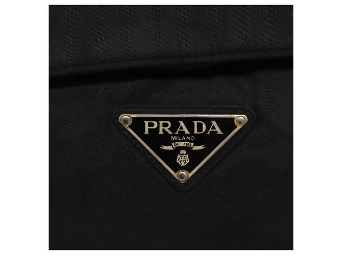 PRADA Borsa a Mano Nylon Nero Oro Auth 131867 D'oro - vista 17