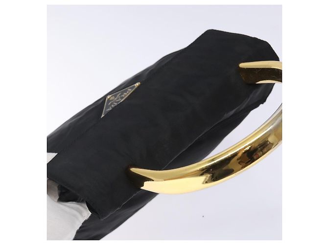 PRADA Borsa a Mano Nylon Nero Oro Auth 131867 D'oro - vista 6