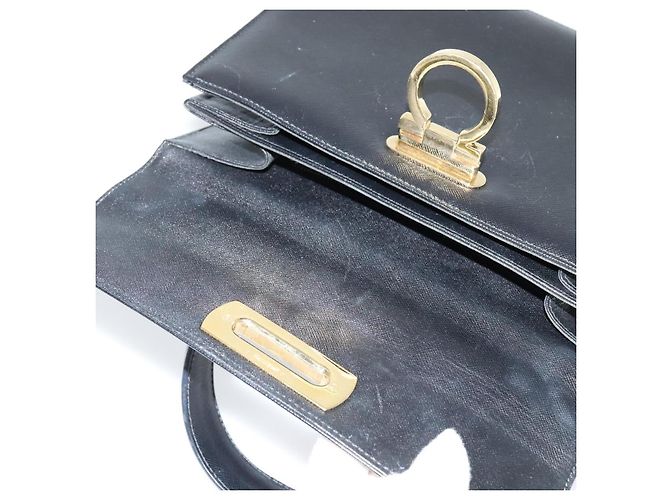 Borsa a mano in pelle Gancini Salvatore Ferragamo 2 in 1 Nero Oro Auth ep9613 - vista 10