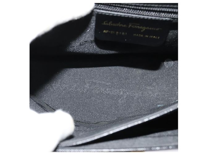Borsa a mano in pelle Gancini Salvatore Ferragamo 2 in 1 Nero Oro Auth ep9613 - vista 11