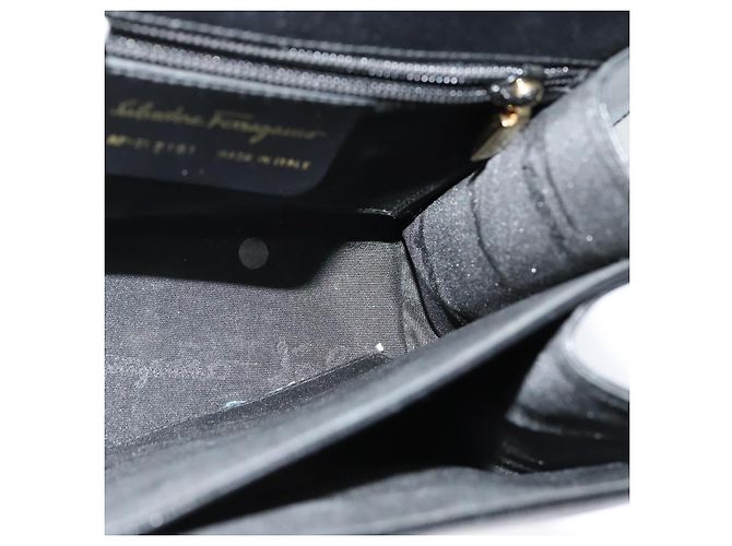 Borsa a mano in pelle Gancini Salvatore Ferragamo 2 in 1 Nero Oro Auth ep9613 - vista 18