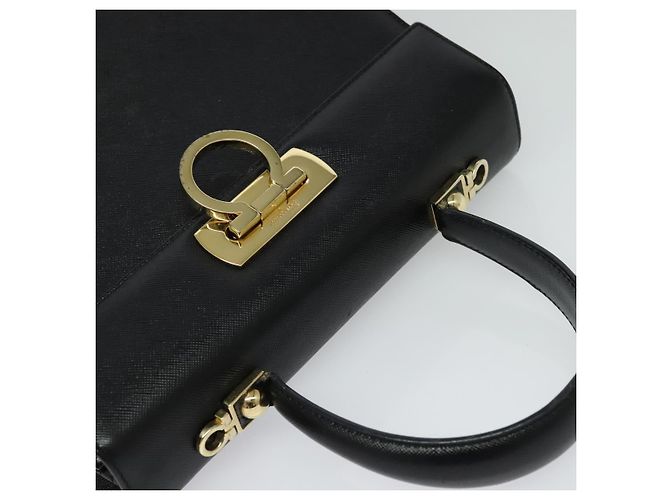 Borsa a mano in pelle Gancini Salvatore Ferragamo 2 in 1 Nero Oro Auth ep9613 - vista 6