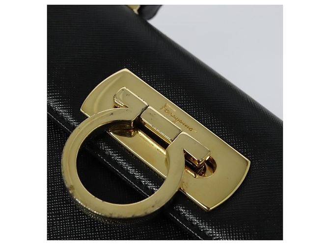 Borsa a mano in pelle Gancini Salvatore Ferragamo 2 in 1 Nero Oro Auth ep9613 - vista 9