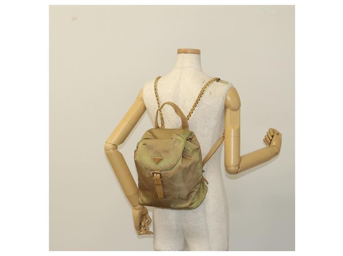 Zaino a catena Prada in nylon khaki oro Auth bs27511 D'oro Cachi - vista 26