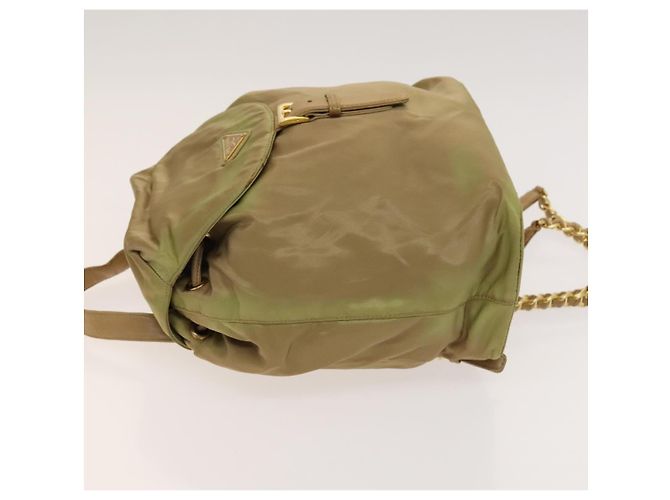 Zaino a catena Prada in nylon khaki oro Auth bs27511 D'oro Cachi - vista 4