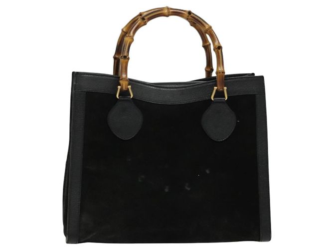 Bamboo Borsa Tote Gucci in pelle scamosciata nera e oro 002 1186 0260 Auth ep9577 Nero D'oro - vista 13