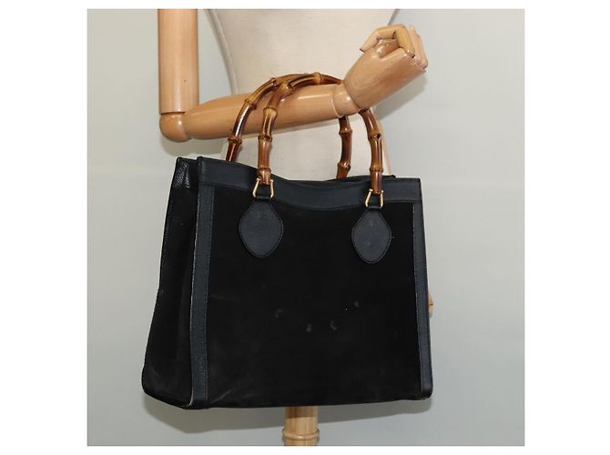 Bamboo Borsa Tote Gucci in pelle scamosciata nera e oro 002 1186 0260 Auth ep9577 Nero D'oro - vista 20