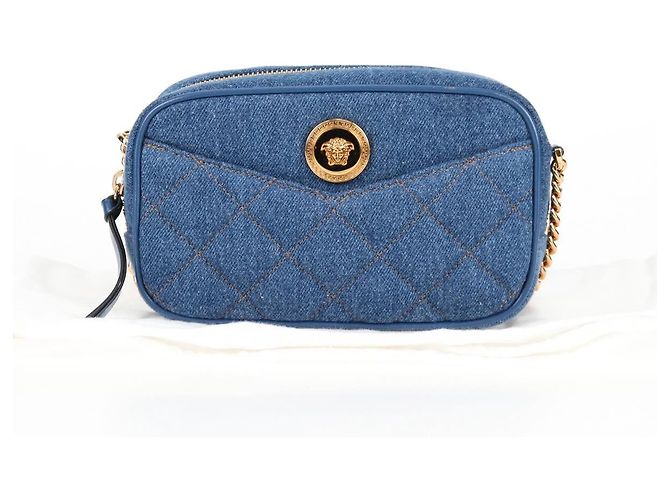 Bolsa de Ombro com Corrente VERSACE Denim Azul Ouro Auth 118959M Dourado - vista 12