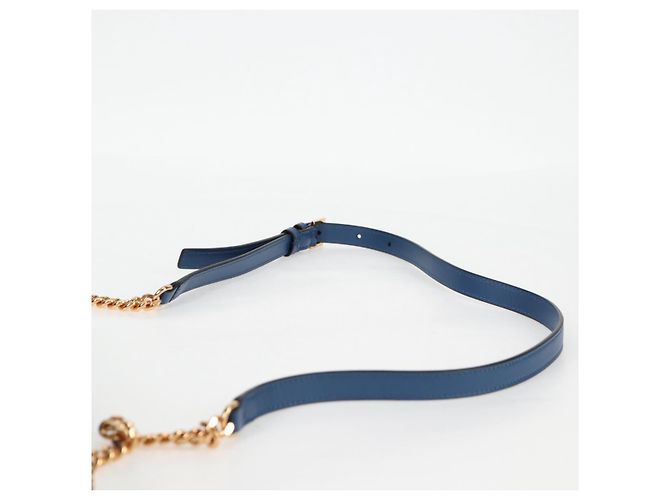 Bolsa de Ombro com Corrente VERSACE Denim Azul Ouro Auth 118959M Dourado - vista 14
