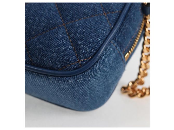 Bolsa de Ombro com Corrente VERSACE Denim Azul Ouro Auth 118959M Dourado - vista 15