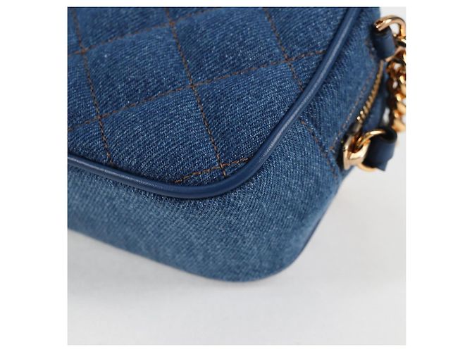 Bolsa de Ombro com Corrente VERSACE Denim Azul Ouro Auth 118959M Dourado - vista 17