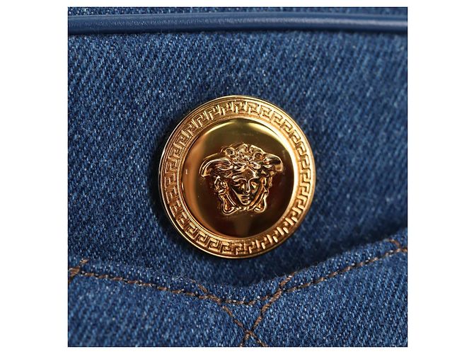 Bolsa de Ombro com Corrente VERSACE Denim Azul Ouro Auth 118959M Dourado - vista 18