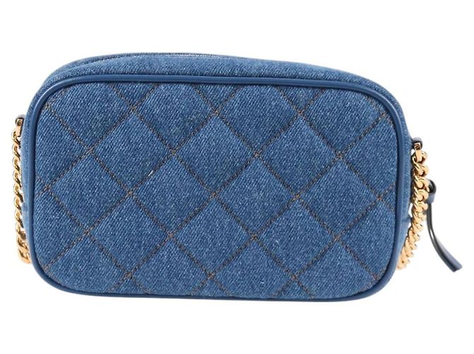 Bolsa de Ombro com Corrente VERSACE Denim Azul Ouro Auth 118959M Dourado - vista 2