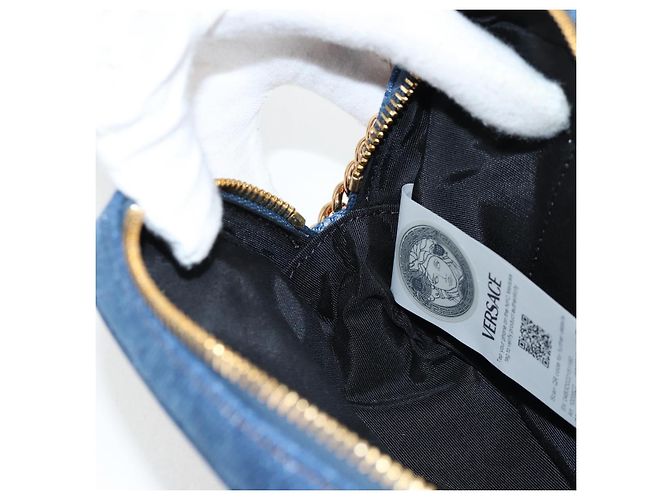 Bolsa de Ombro com Corrente VERSACE Denim Azul Ouro Auth 118959M Dourado - vista 20