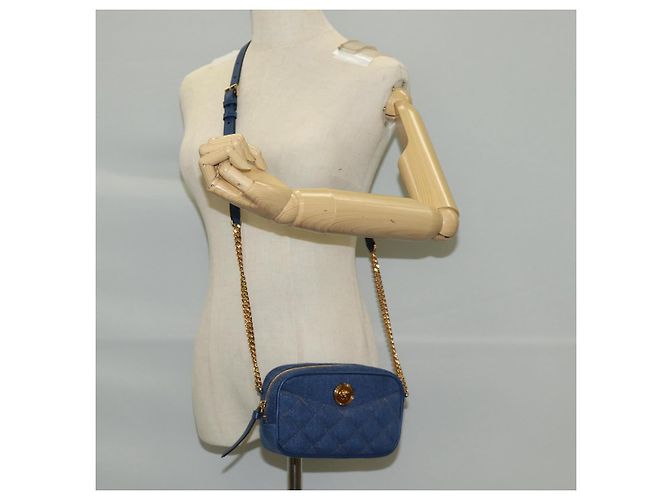 Bolsa de Ombro com Corrente VERSACE Denim Azul Ouro Auth 118959M Dourado - vista 22