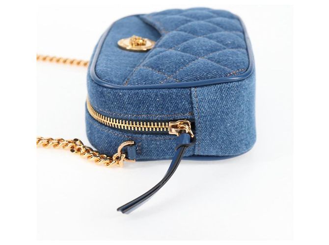 Bolsa de Ombro com Corrente VERSACE Denim Azul Ouro Auth 118959M Dourado - vista 3
